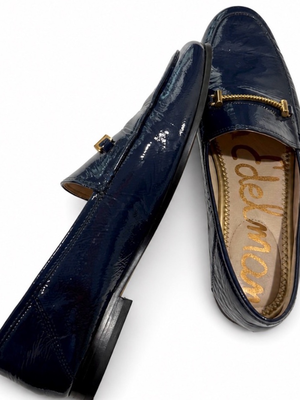 Sam Edelman Navy Patent Leather Gold Bit Loafers Women’s 8.5